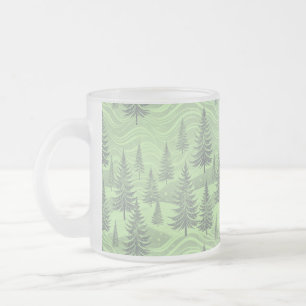 Green Forest Christmas Frosted Glass Coffee Mug