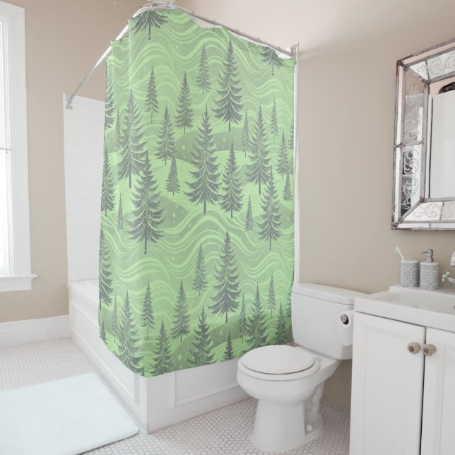 Green Forest Christmas Shower Curtain (In Situ)