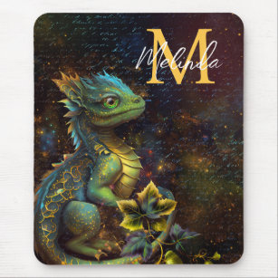 Green Forest Fantasy Dragon Mouse Mat