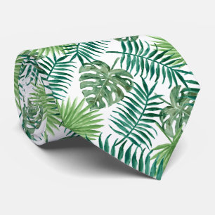Green Forest Ferns On White Background Tie