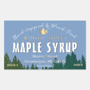 Green Forest Gold Leaf Wood Fired Maple Syrup Rectangular Sticker