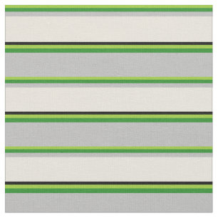 Green, Forest Green, Grey, Beige, and Black Lines Fabric