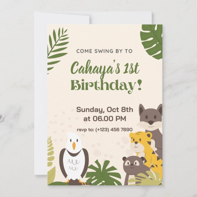 Green Forest Illustration Birthday Invitation Card (Front)
