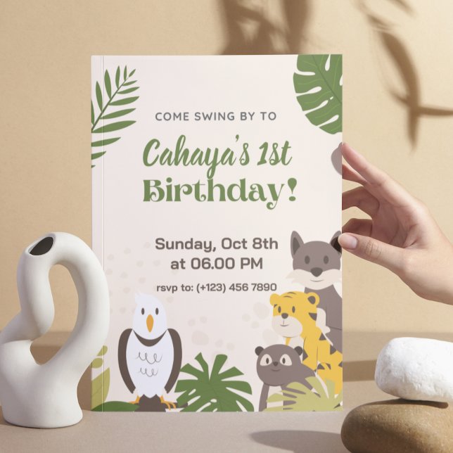 Green Forest Illustration Birthday Invitation Card (Creator Uploaded)
