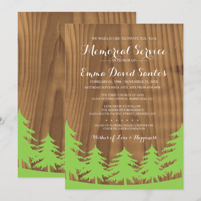 Green Forest Memorial Service Invites (Front/Back)