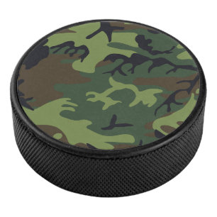 Green Forest Military Camo Hockey Puck