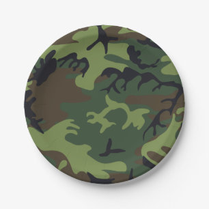 Green Forest Military Camo Paper Plate