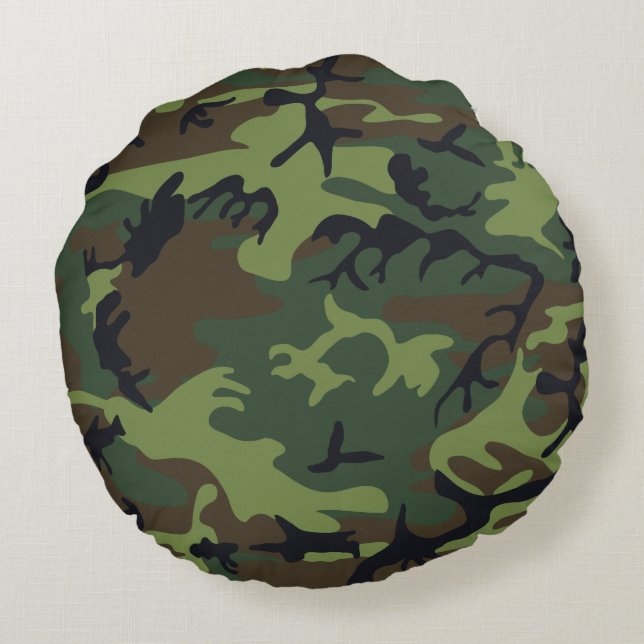 Green Forest Military Camo Round Cushion (Back)