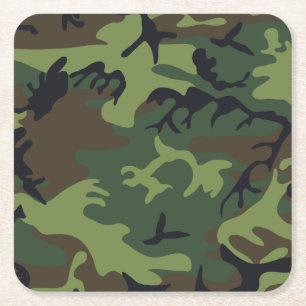 Green Forest Military Camo Square Paper Coaster