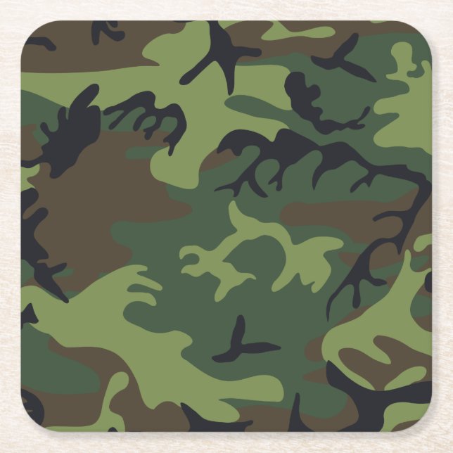 Green Forest Military Camo Square Paper Coaster (Front)