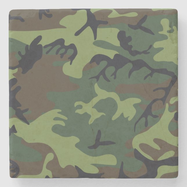 Green Forest Military Camo Stone Coaster (Front)
