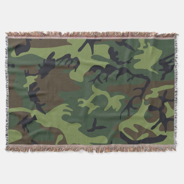 Green Forest Military Camo Throw Blanket (Front)