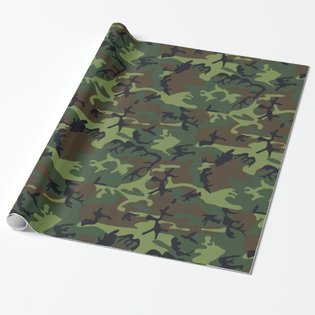 Green Forest Military Camo Wrapping Paper (Unrolled)