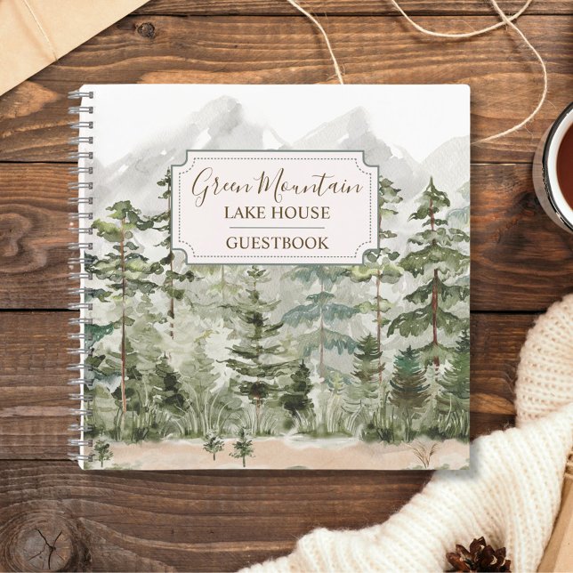 Green Forest Mountain Cabin Lake House Guestbook Notebook (In situ)