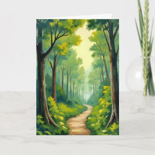 Green Forest Path Lush Nature Watercolor Painted Card