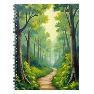 Green Forest Path Lush Nature Watercolor Painted Notebook