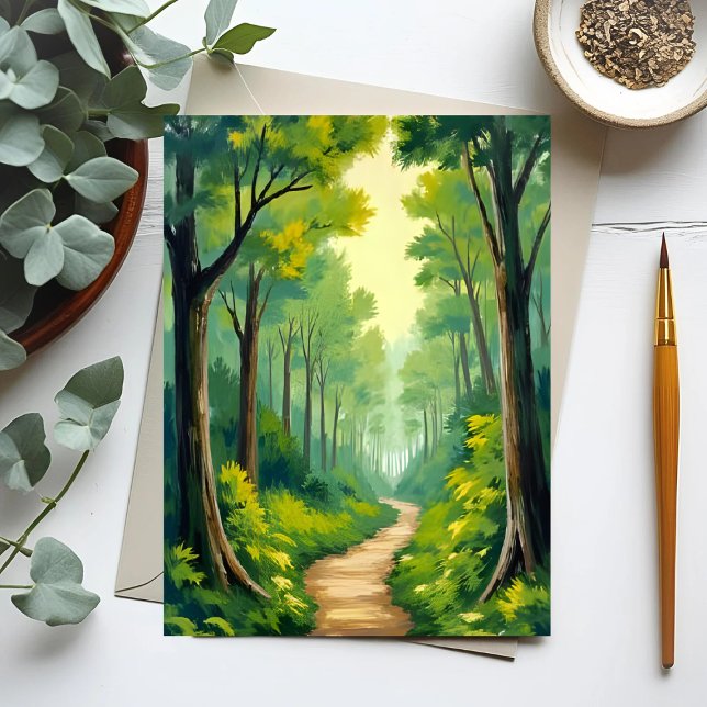 Green Forest Path | Lush Nature Watercolor Painted Postcard (Creator Uploaded)