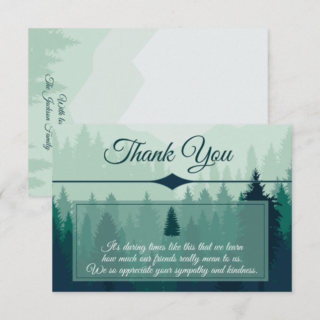 Green Forest Pines Memorial Thank You Card (Front/Back)