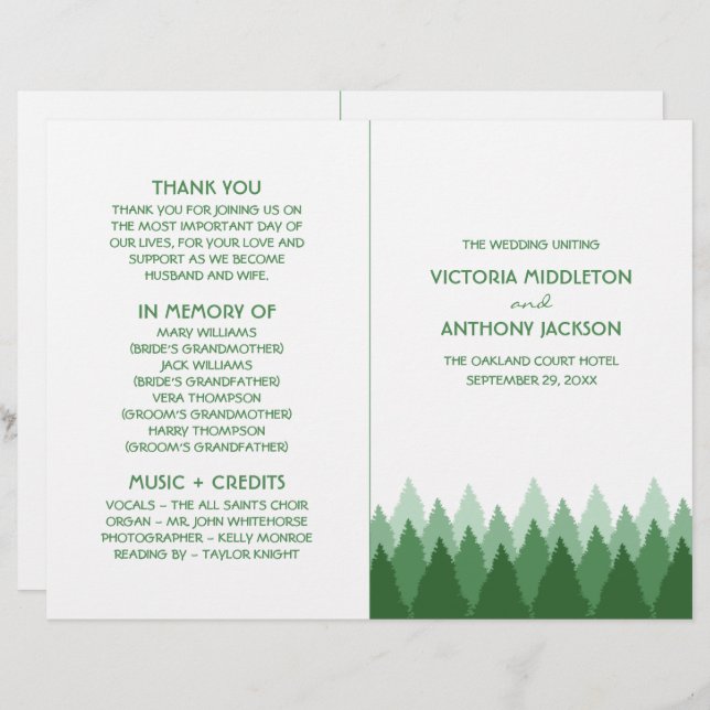 Green Forest Range Woodland Wedding Program (Front/Back)