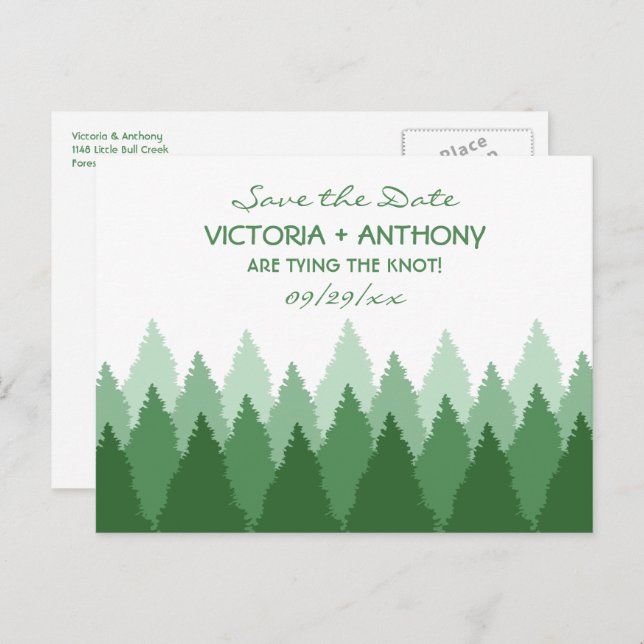Green Forest Range Woodland Wedding Save The Date Postcard (Front/Back)