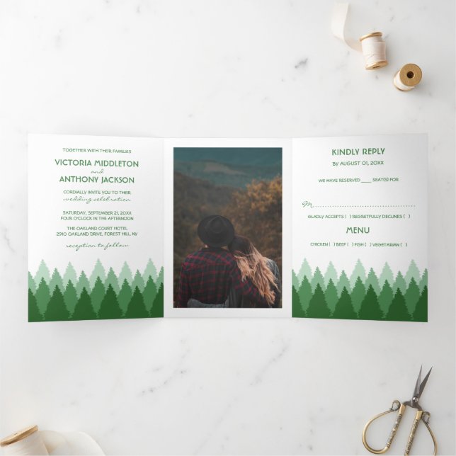 Green Forest Range Woodland Wedding Suite Tri-Fold Invitation (Inside)
