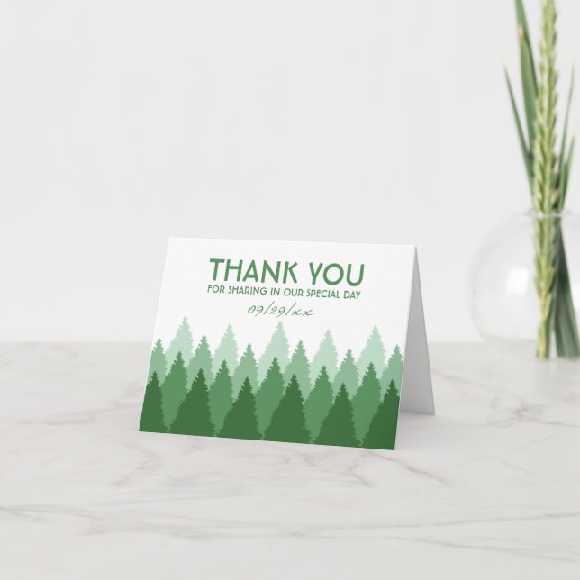 Green Forest Range Woodland Wedding Thank You Card (Front)