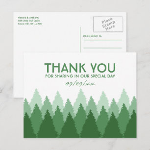 Green Forest Range Woodland Wedding Thank You Postcard