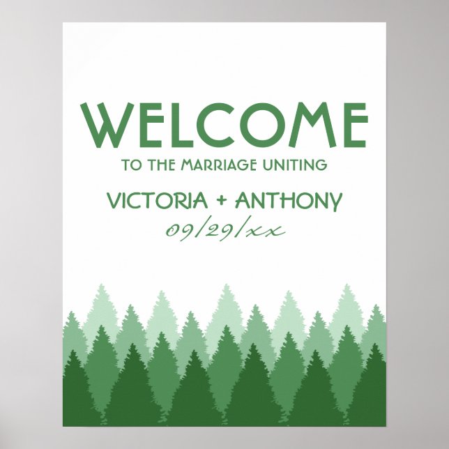 Green Forest Range Woodland Wedding Welcome Poster (Front)