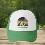 Green Forest Road Trip Cool Custom Family Trucker Hat<br><div class="desc">Customise your own family road trip hats to embark on a journey through nature this summer or fall. Personalise with your last name in cute cursive script underneath the green forest of trees and dark mountain sunset for a cool vacation keepsake for your outdoor group.</div>