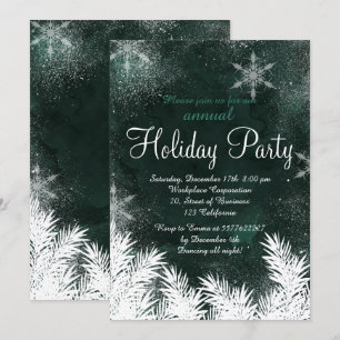 Green forest snowflake winter corporate holiday invitation