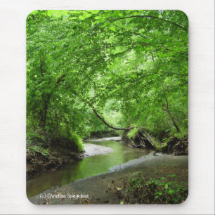 Green Forest Stream Mousepad. Mouse Mat