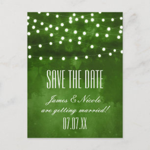 Green Forest String Lights Save Date Postcard