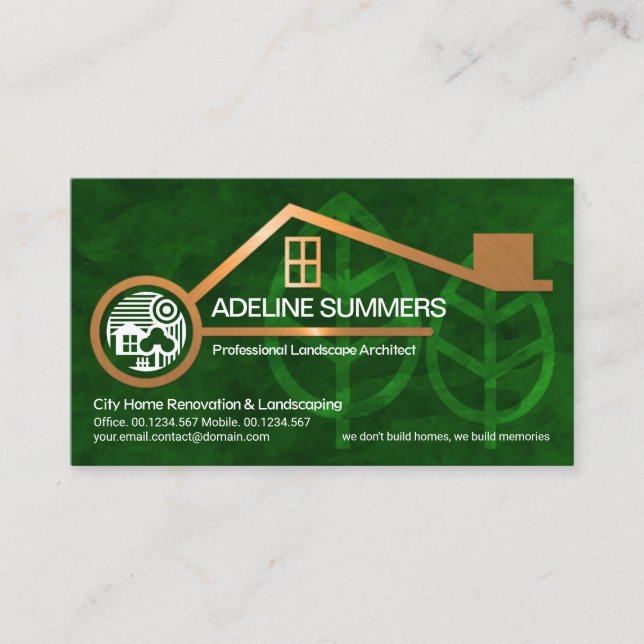 Green Forest Trees Landscaping Gold Home Builder Business Card (Front)