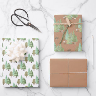 Green Forest Trees Mushrooms  Wrapping Paper Sheet
