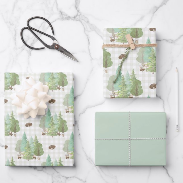Green Forest Trees Mushrooms  Wrapping Paper Sheet (Front)