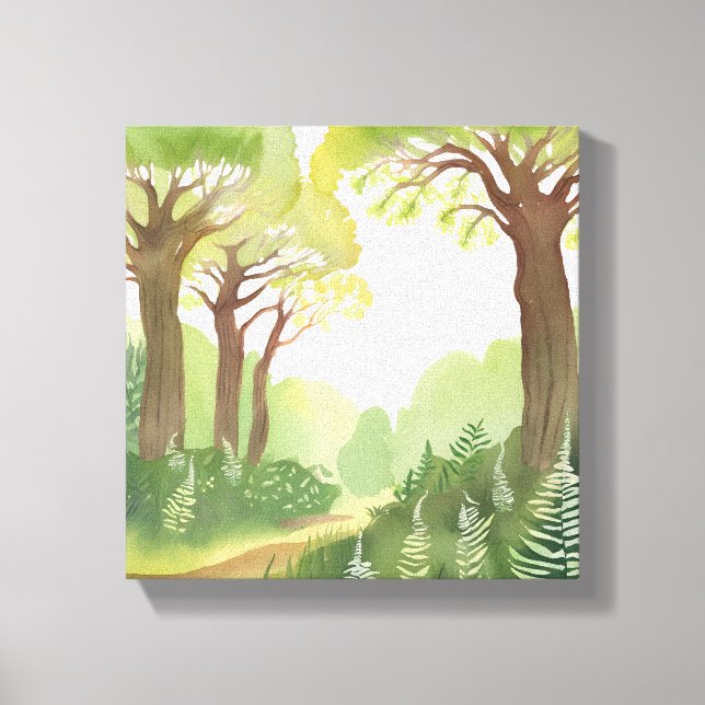 Green Forest Trees | Nature Beautiful Watercolor Canvas Print (Front)