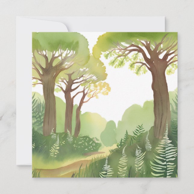 Green Forest Trees | Nature Beautiful Watercolor Card (Front)