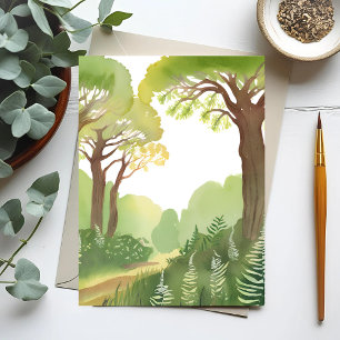 Green Forest Trees   Nature Beautiful Watercolor Postcard