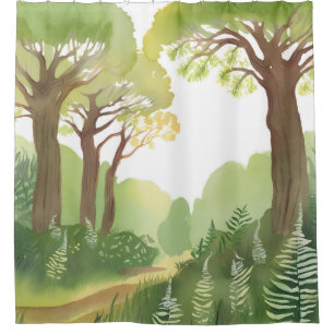 Green Forest Trees Nature Beautiful Watercolor Shower Curtain