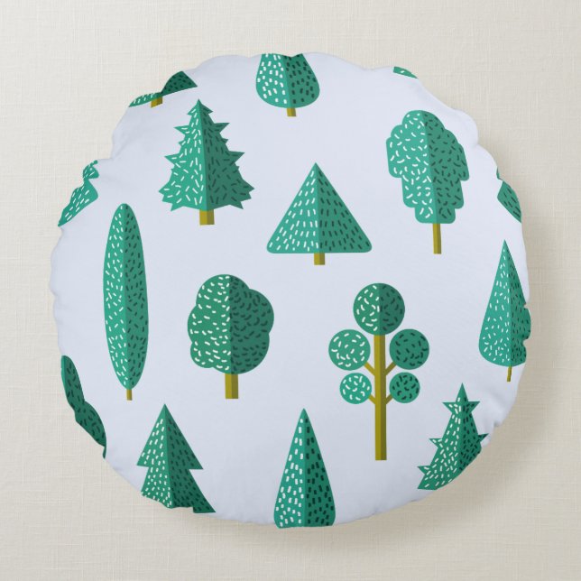 Green Forest Trees Pattern Round Cushion (Front)