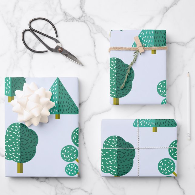 Green Forest Trees Pattern Wrapping Paper Sheet (Front)