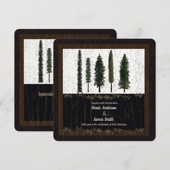 Green Forest Trees Rustic Woodsy Wedding Invitation (Front/Back)