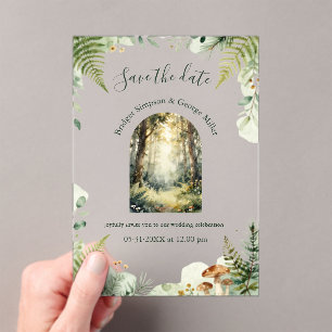 green Forest Watercolor boho Wedding Acrylic Invitations