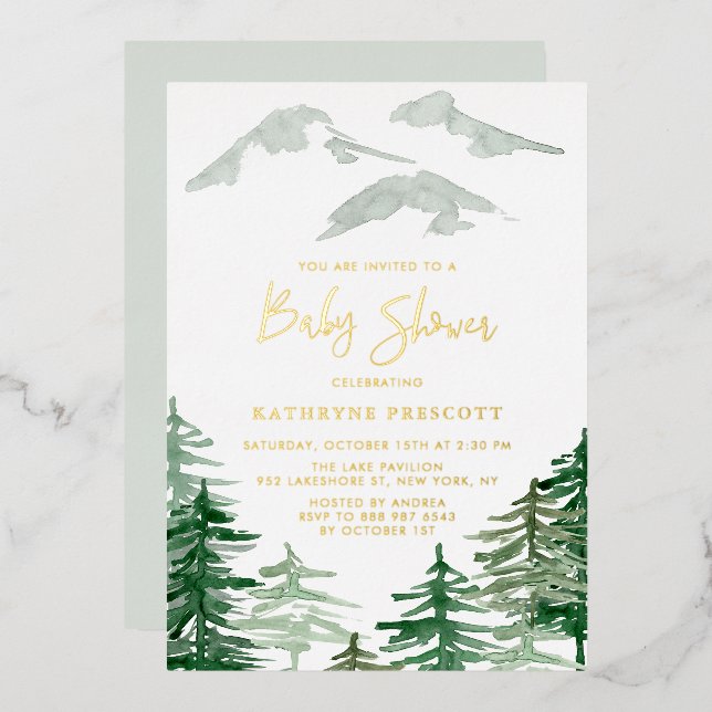 Green Forest Watercolor Woodland Baby Shower (Front/Back)