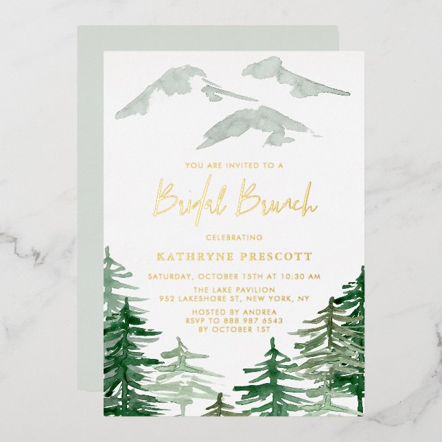 Green Forest Watercolor Woodland Bridal Brunch (Front/Back)