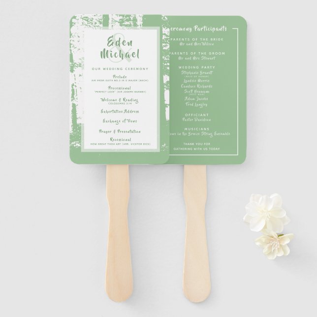 Green Forest Wedding Ceremony Program Set of Fans (Front and Back)