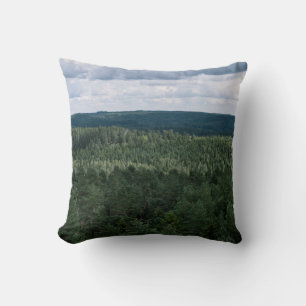 Green Forest With Clouds Nature Landscape Photo Cushion