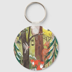 Green forest with woodland animals  key ring