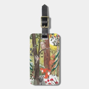 Green forest with woodland animals luggage tag