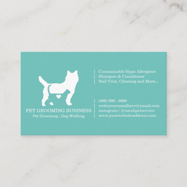 Green Formal Cat Dog Heart Pet Business Card (Front)